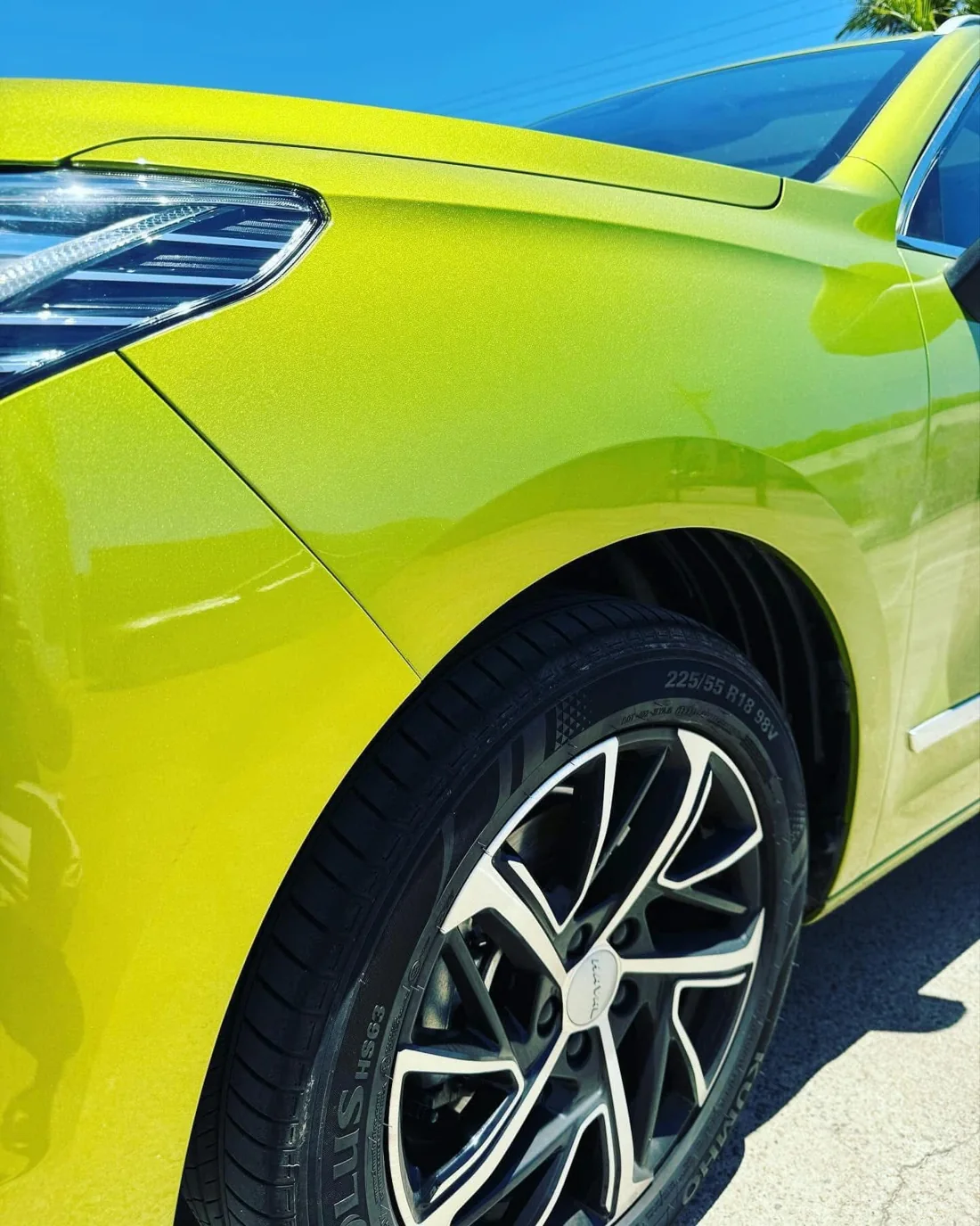 After: finished panel, wider view on a lime green Haval
